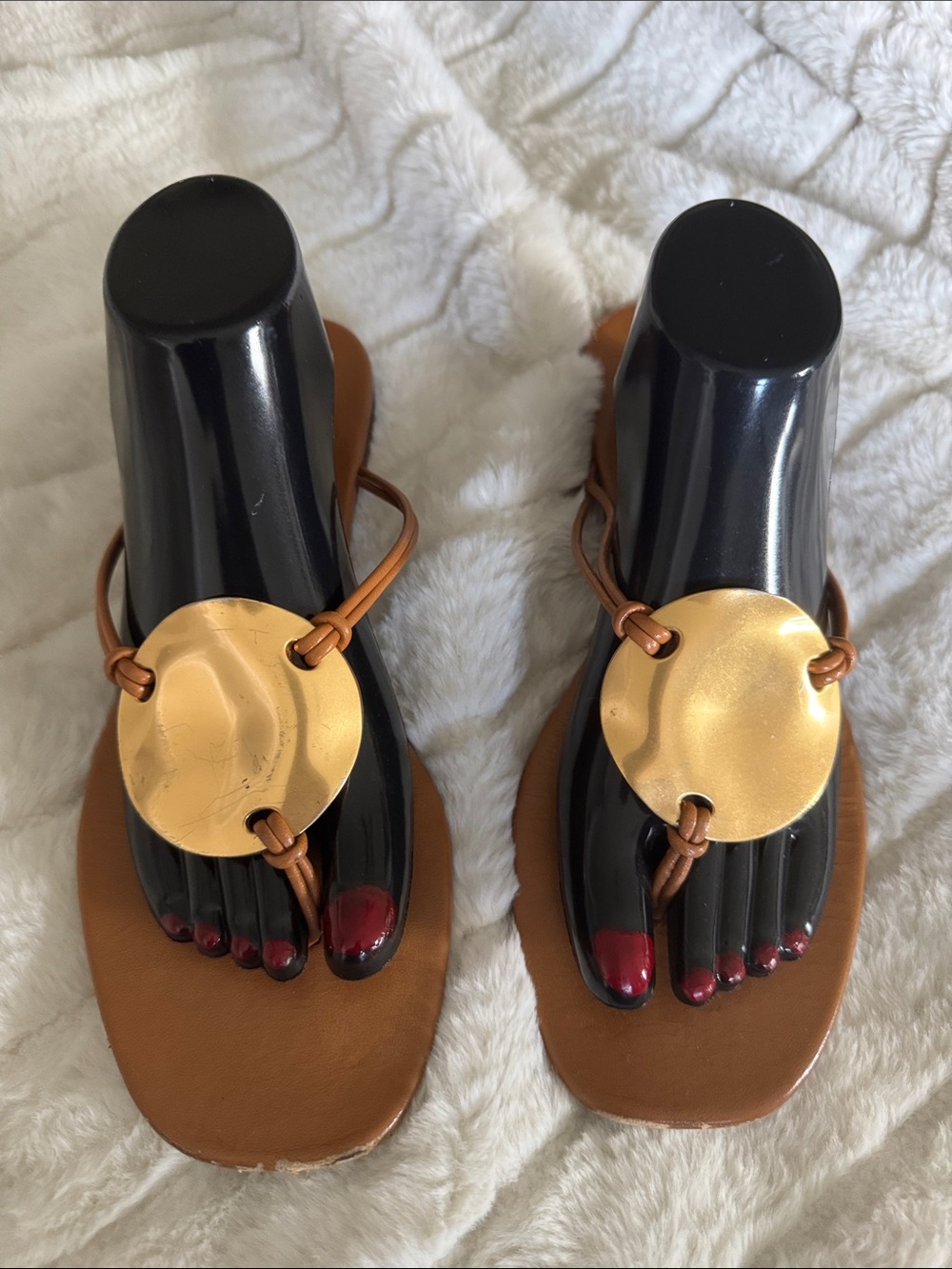 Tory Burch Brown Leather Thong Sandals with Gold Disc